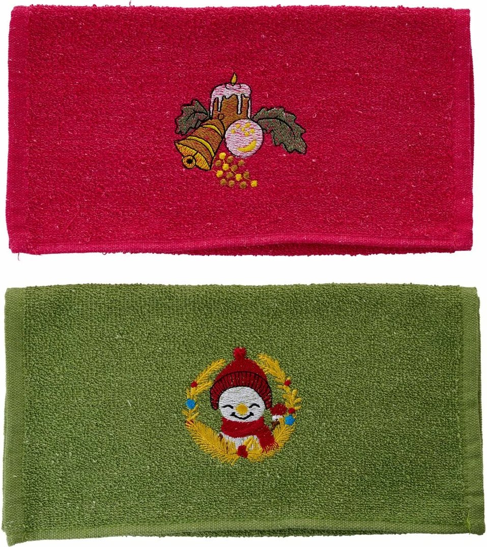 Set peshqirësh për larje (2 copë), Mijolnir, temë Krishtlindjesh, e kuqe, e gjelbër