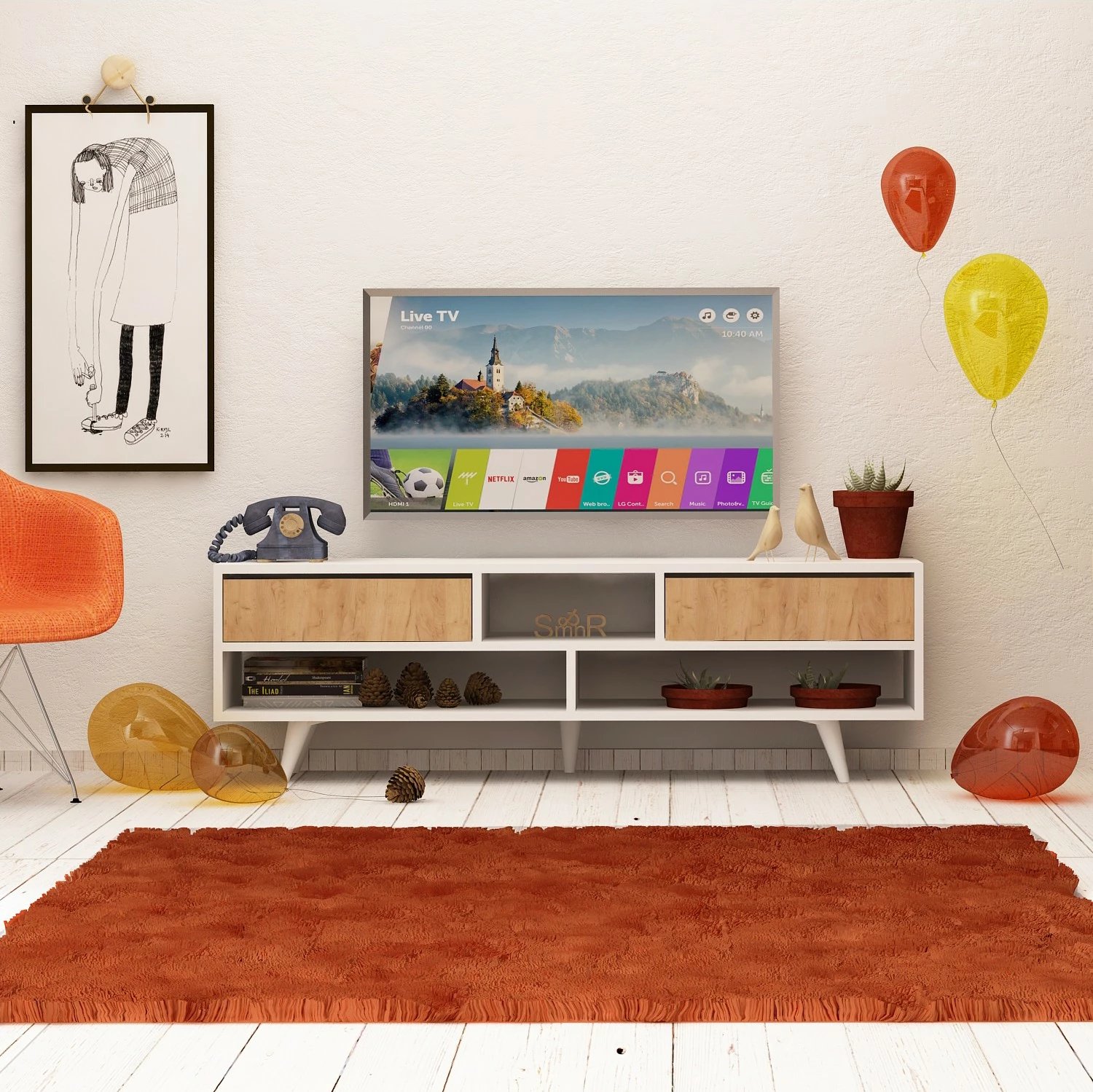 Komodë TV Hanah Home, ngjyrë lis dhe e bardhë, Angola