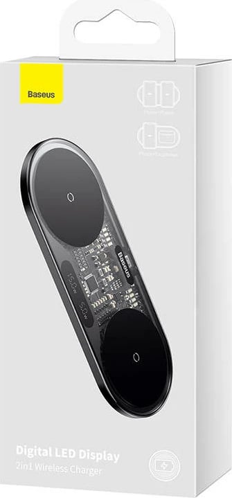 Karikues wireless Baseus WXSX010101, Dual Qi, 20W, me ekran LED, i zi