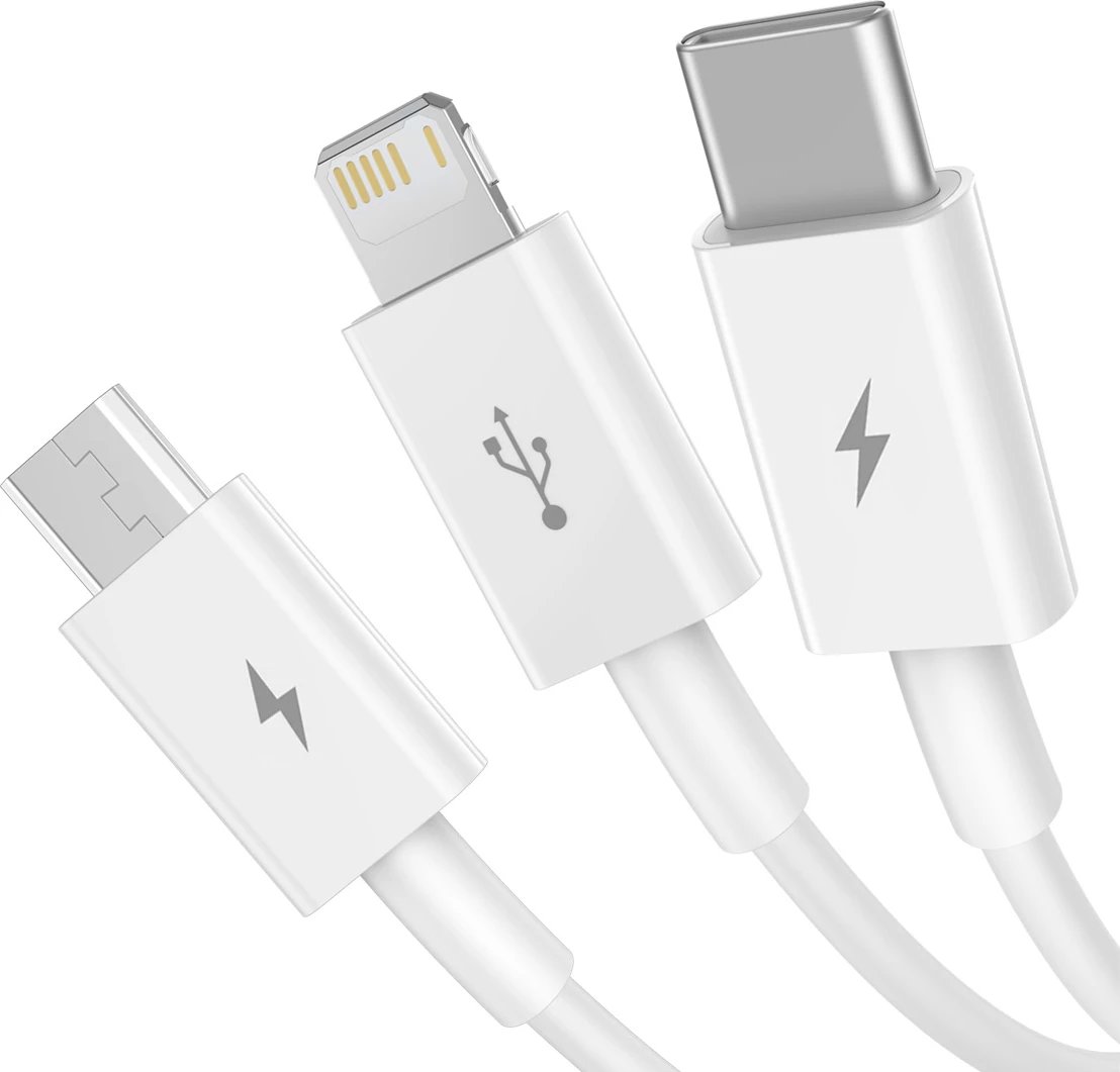 Kabllo Baseus Superior Series P10320105221-01, USB-A në USB-C/Lightning/micro USB, 0.5m, Bardhë