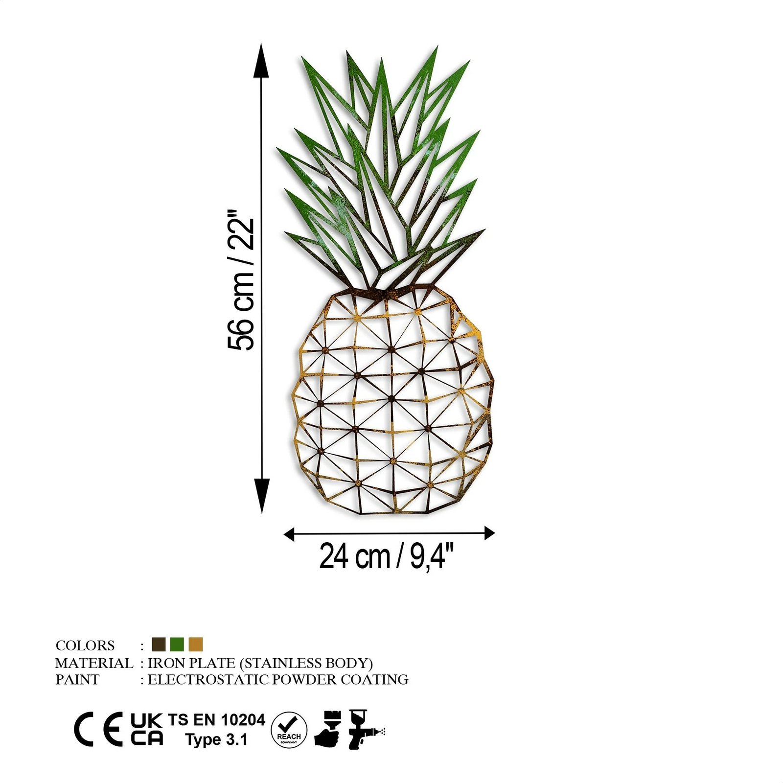 Aksesor muri dekorativ prej metali, ananas, Wallity 223