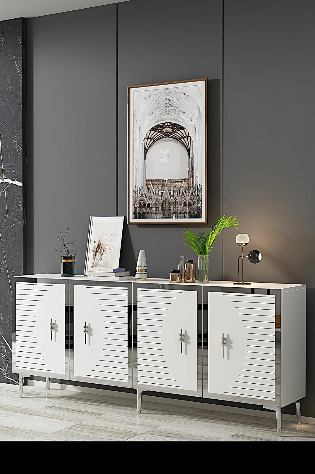 Konsol Skye Decor, Tuna 180, e bardhë, argjend