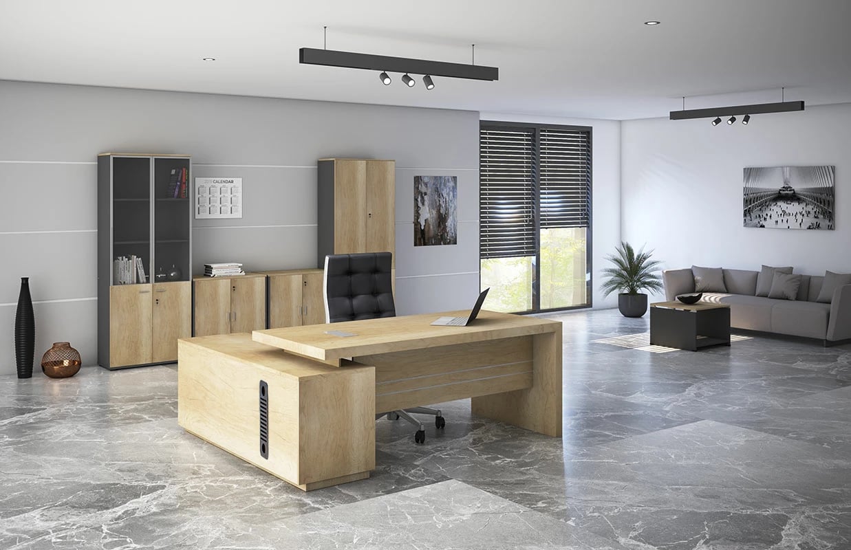 Tavolinë pune profesionale Amazon, këndore, ngjyrë natyrale, 200x170x75 cm
