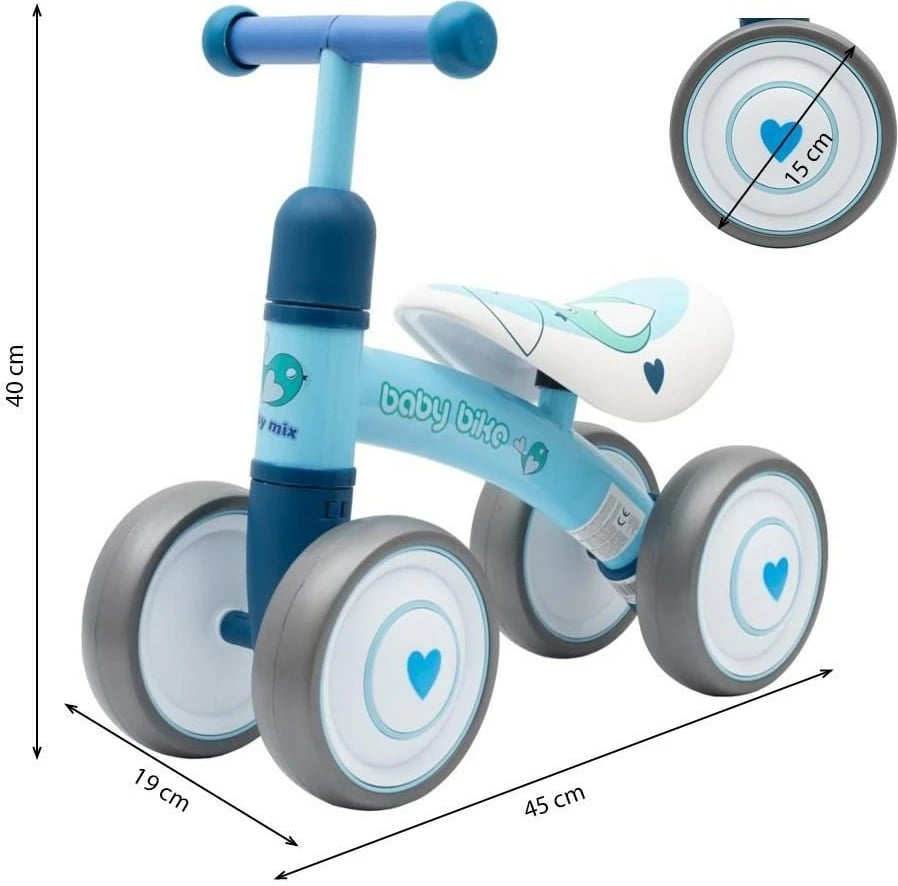 Biçikletë balancuese bebe, BABY MIX, Baby Bike Fruit, kornizë çeliku e lehtë, 4 rrota shkumë, 12–36m, rozë