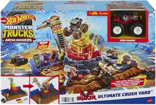 Set lodrash Hot Wheels Monster Trucks Arena Smashers Bone Shaker Demolition Pyramid, HNB96, shumëngjyrësh