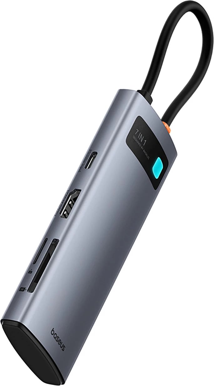 Kasë Baseus Metal Gleam 7in1, HDMI 4K 60Hz, USB-C, 3x USB 3.0, SD/microSD, Gri
