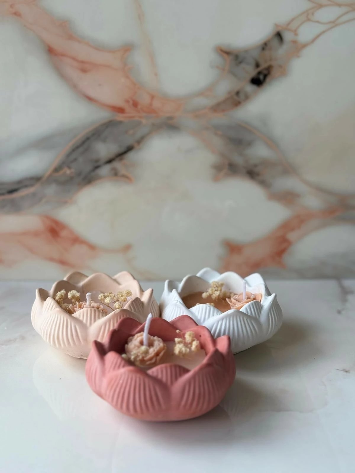 Set qirinjsh prej betoni, 3 copë, Evila Originals, Glamour Candle 29ST, e kuqe, bezhë, e bardhë