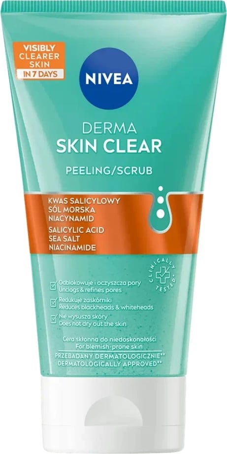 Peeling për fytyrë dhe trup Nivea Derma Skin Clear unisex 150ml