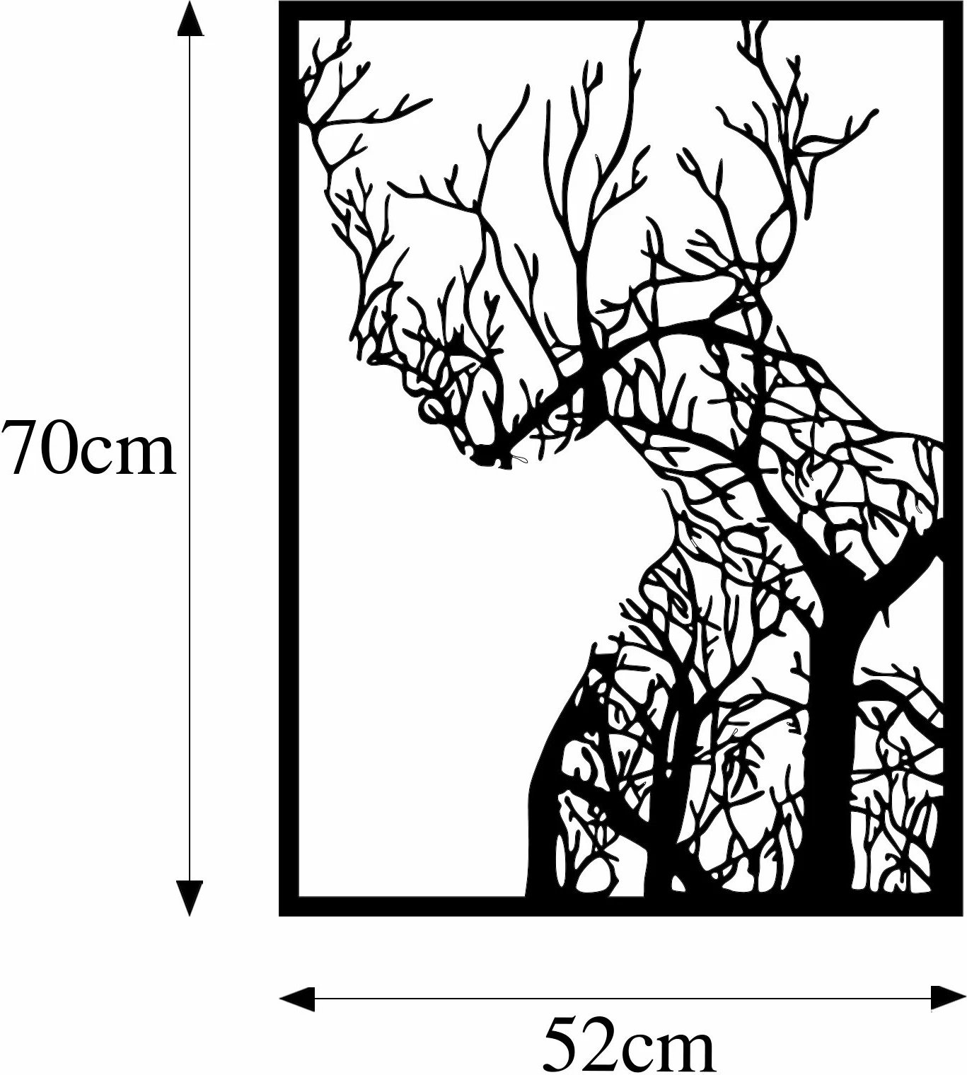 Aksesor dekorativ metalik për mur, Wallity, grua pemë, 52x70cm