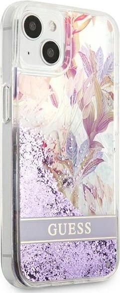 Mbështjellës Guess GUHCP13SLFLSU për iPhone 13 mini 5.4", Flower Liquid Glitter, vjollcë