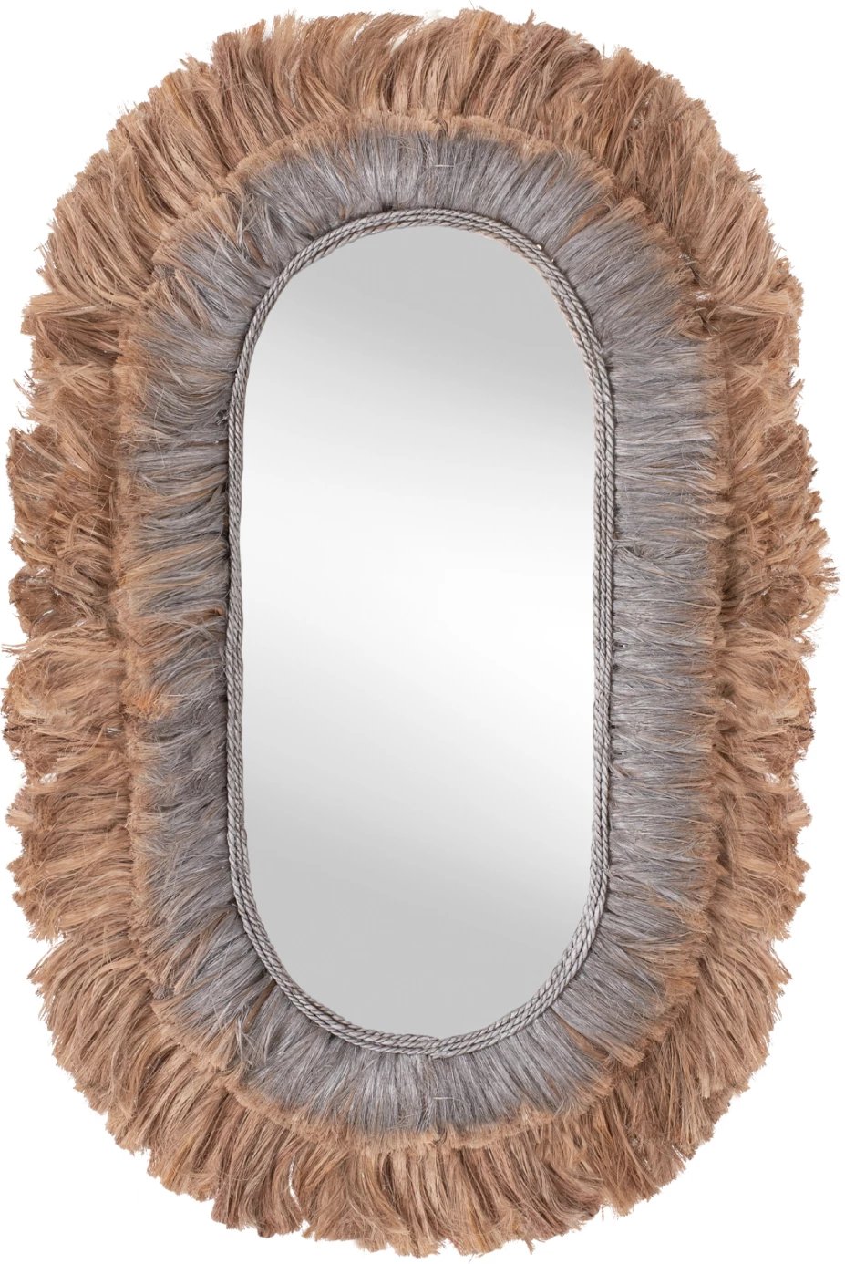 Pasqyrë ovale prej fibrash abaca, ngjyrë natyrale dhe argjendi, FH7738, 90x5x140H cm