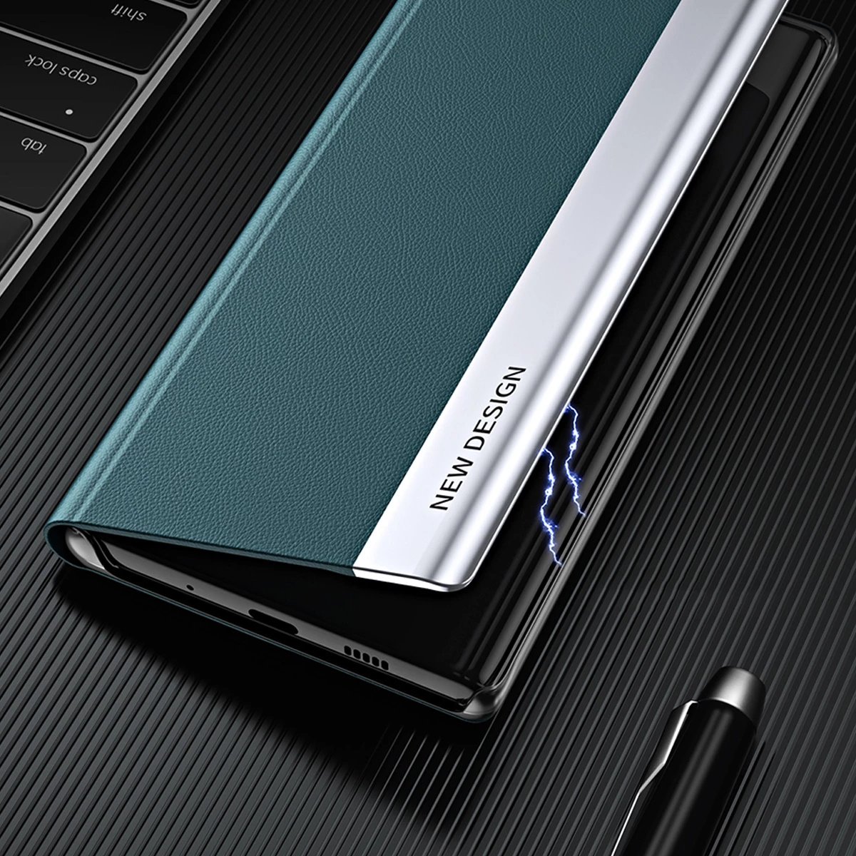 Mbështjellës Hurtel Sleep Case Pro për Samsung Galaxy A13, me kapak dhe mbajtëse, i zi