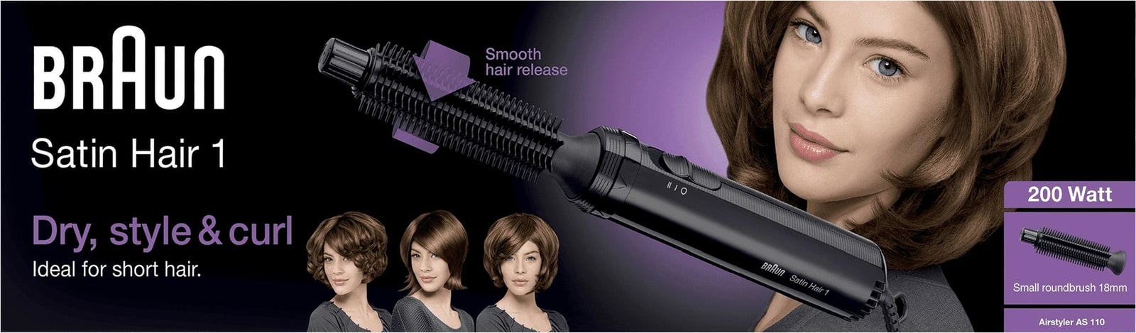 Furçë me ajër të nxehtë Braun Satin Hair 1 AS 110, e zezë