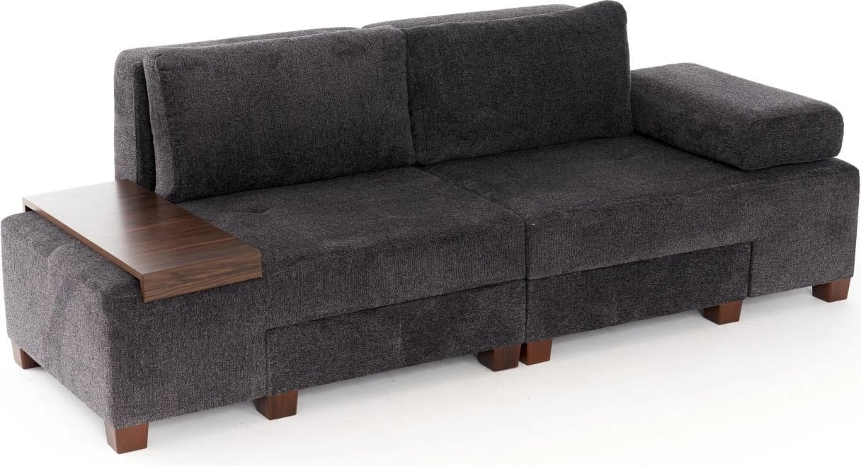 Krevat-sofá treshe, Atelier del Sofa, pëlhurë Perenna Chenille, antracit