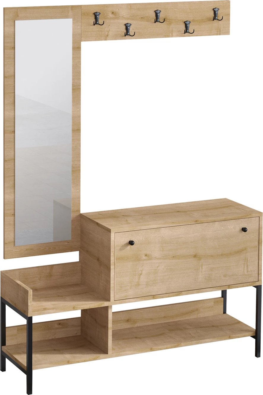 Dollap për këpucë, ngjyrë lisi safir, Skye Decor, me pasqyrë dhe varëse palltosh