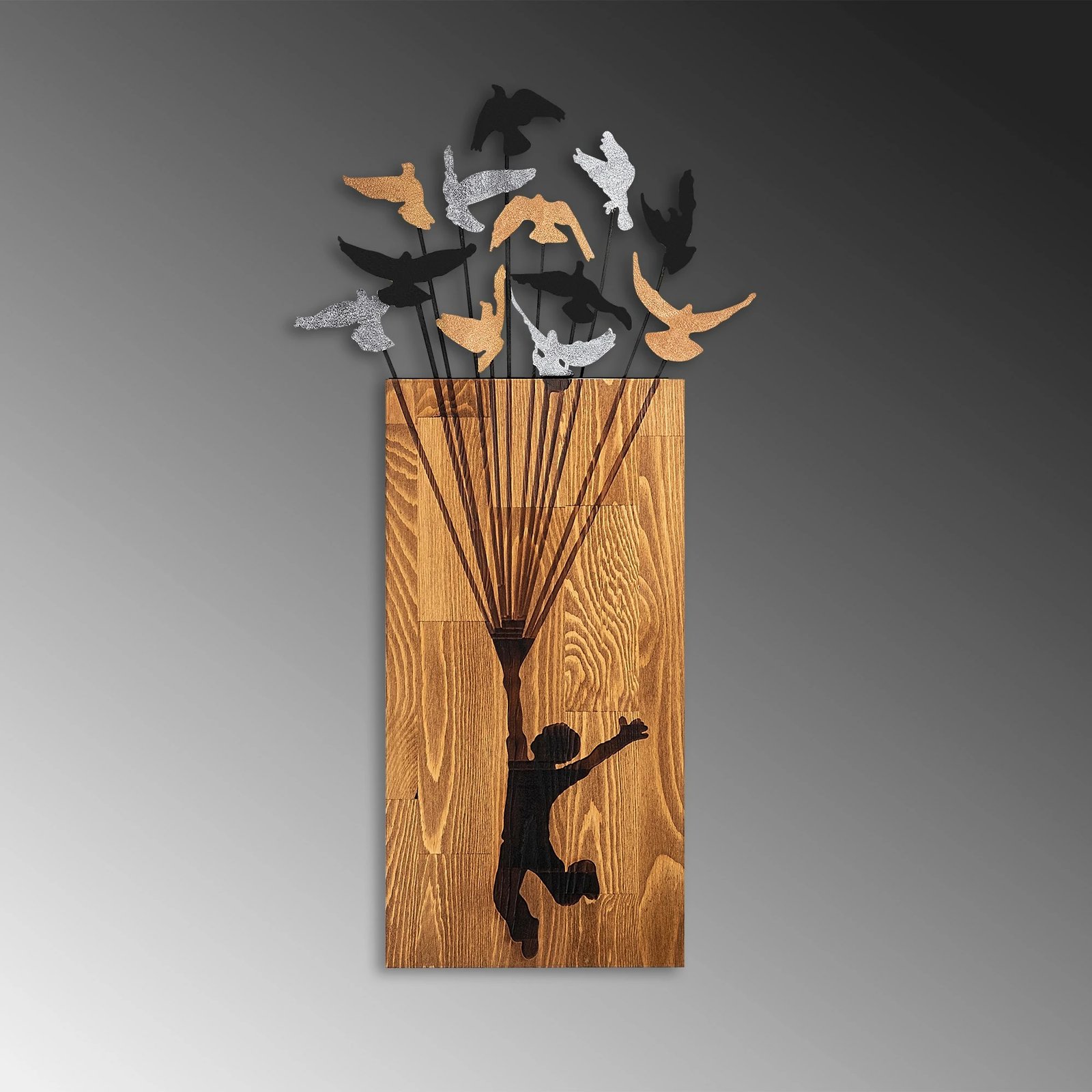 Aksesor dekorativ për mur, dru, Wallity Flying Boy 2, ngjyrë arre dhe e zezë, 45x86cm