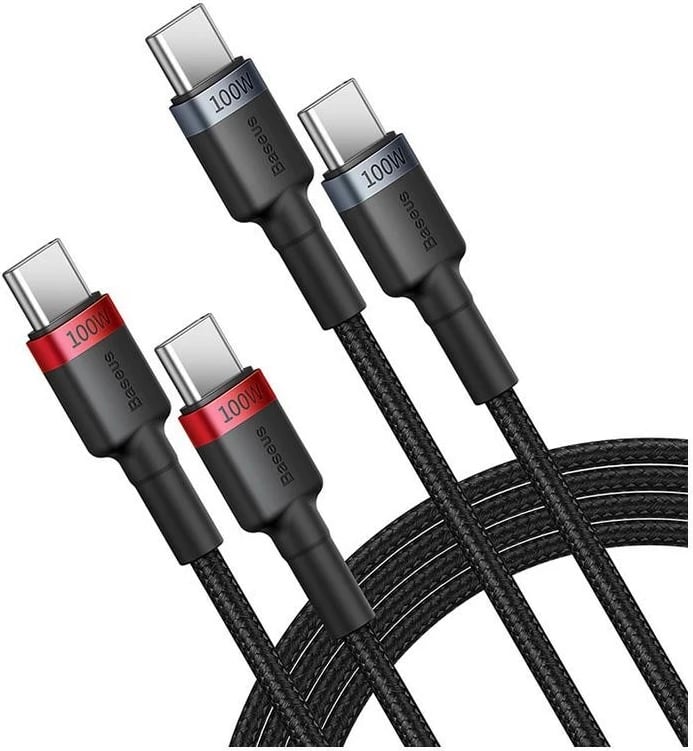 Kabllo Baseus Cafule USB-C - USB-C 100W, 2m, 2 copë, kuq-e-zi, gri-e-zi