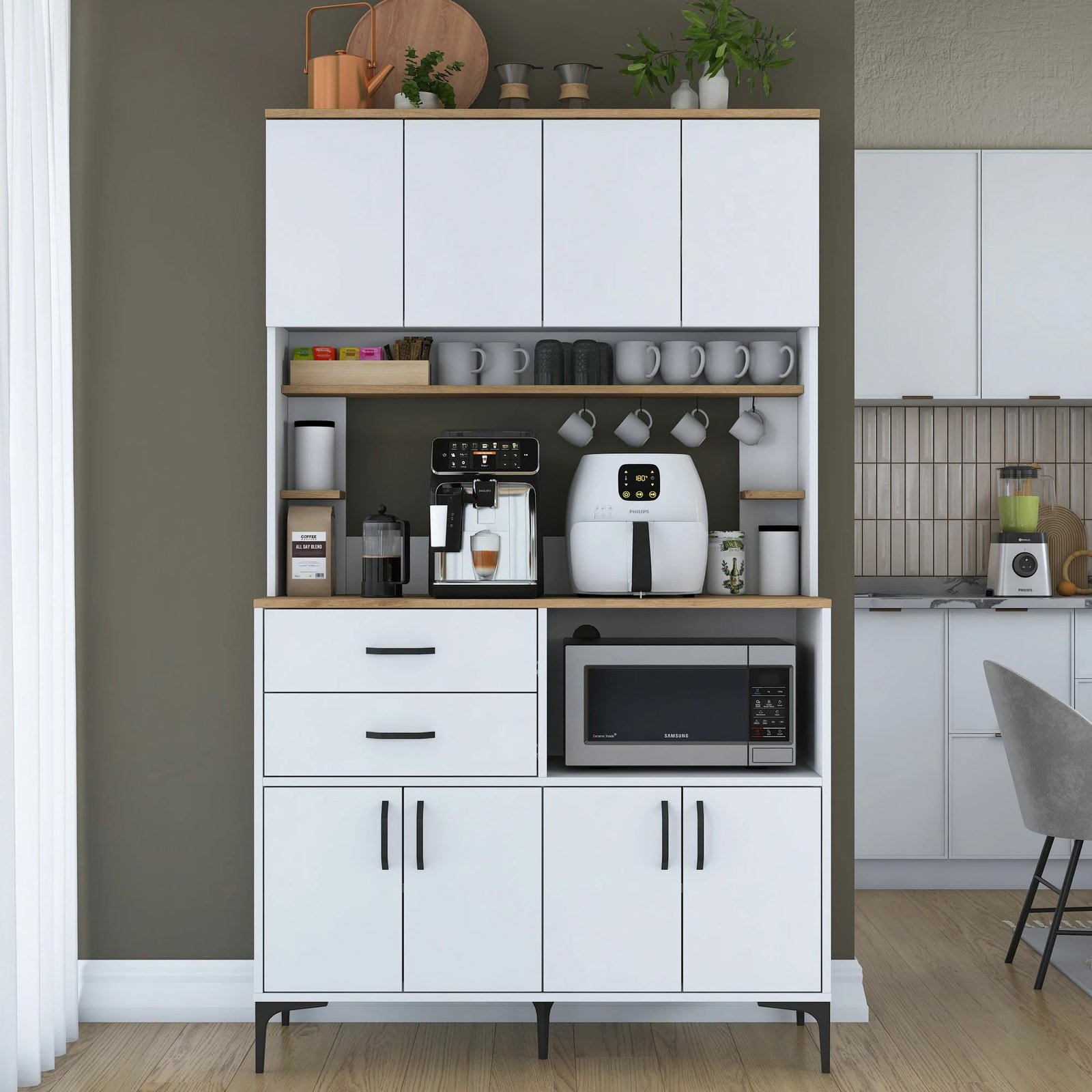 Dollap multifunksional, ngjyrë arre dhe e bardhë, Skye Decor JE208 - 3900