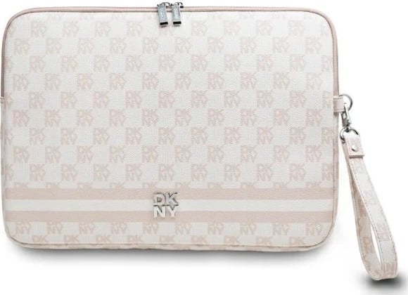 Mbështjellës laptopi DKNY Sleeve, 14", motiv shahu me vija, rozë