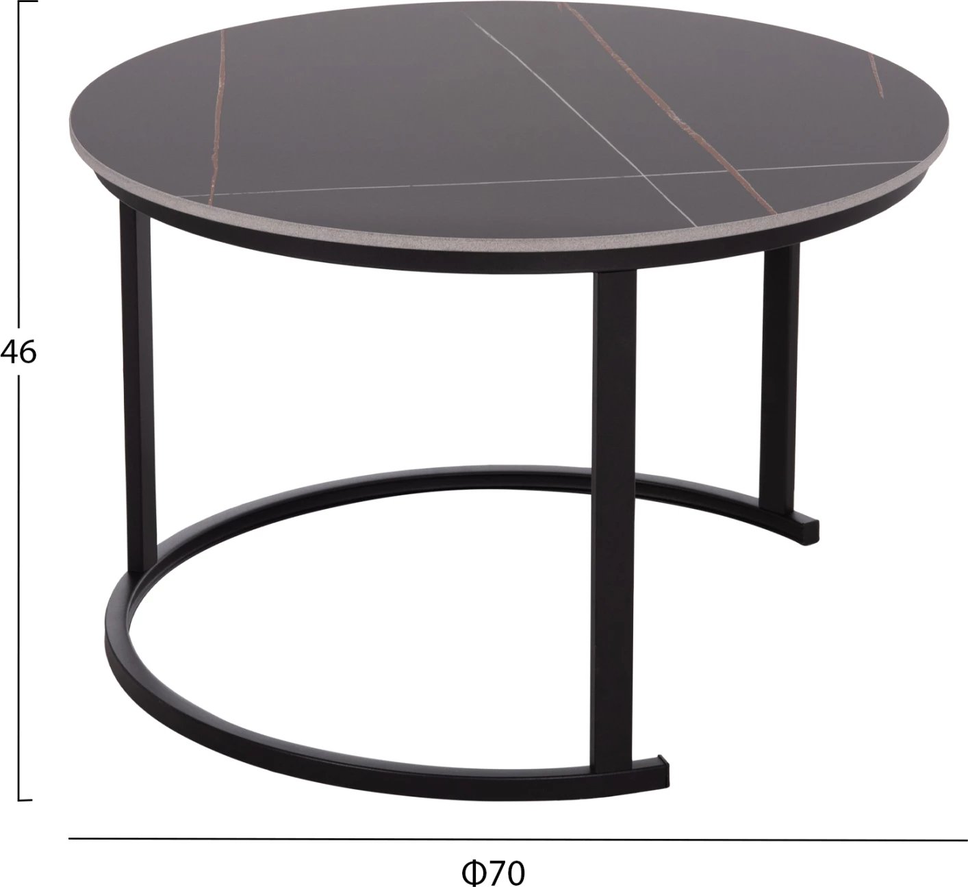 Set tavolina kafeje 2 copë, sipërfaqe qeramike, pamje mermeri të zi, TALOS FH18140.02, Φ70x45.5cm