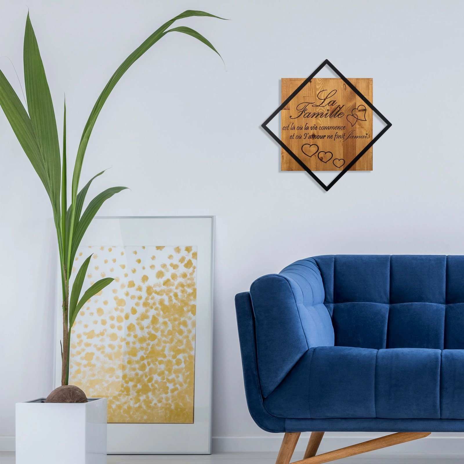 Aksesor dekorativ prej druri për mur, Wallity, La Famille, ngjyrë arre dhe e zezë, 54x54cm