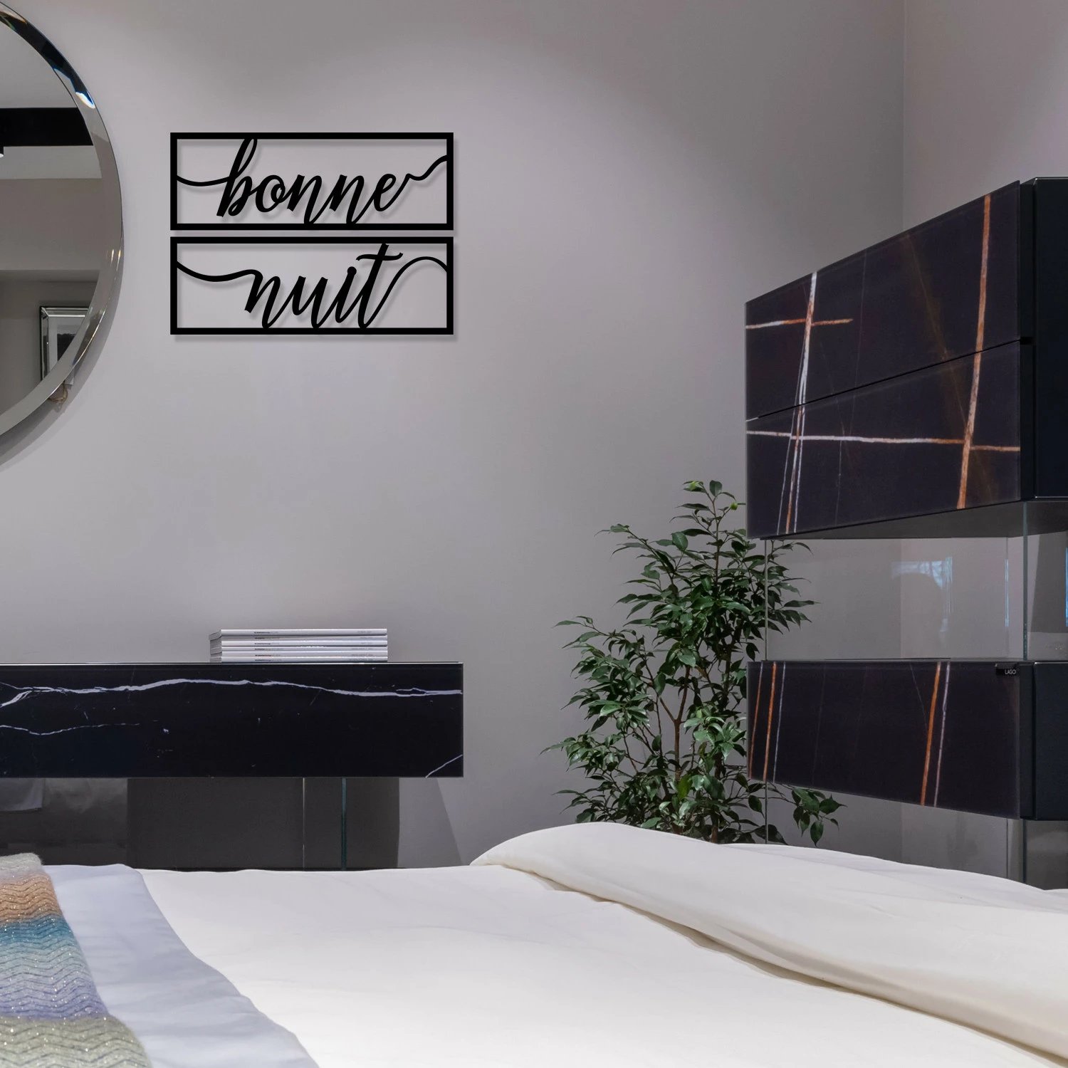 Aksesor dekorativ metalik për mur, Wallity, Bonne Nuit 1, ngjyrë e zezë, 90x15cm