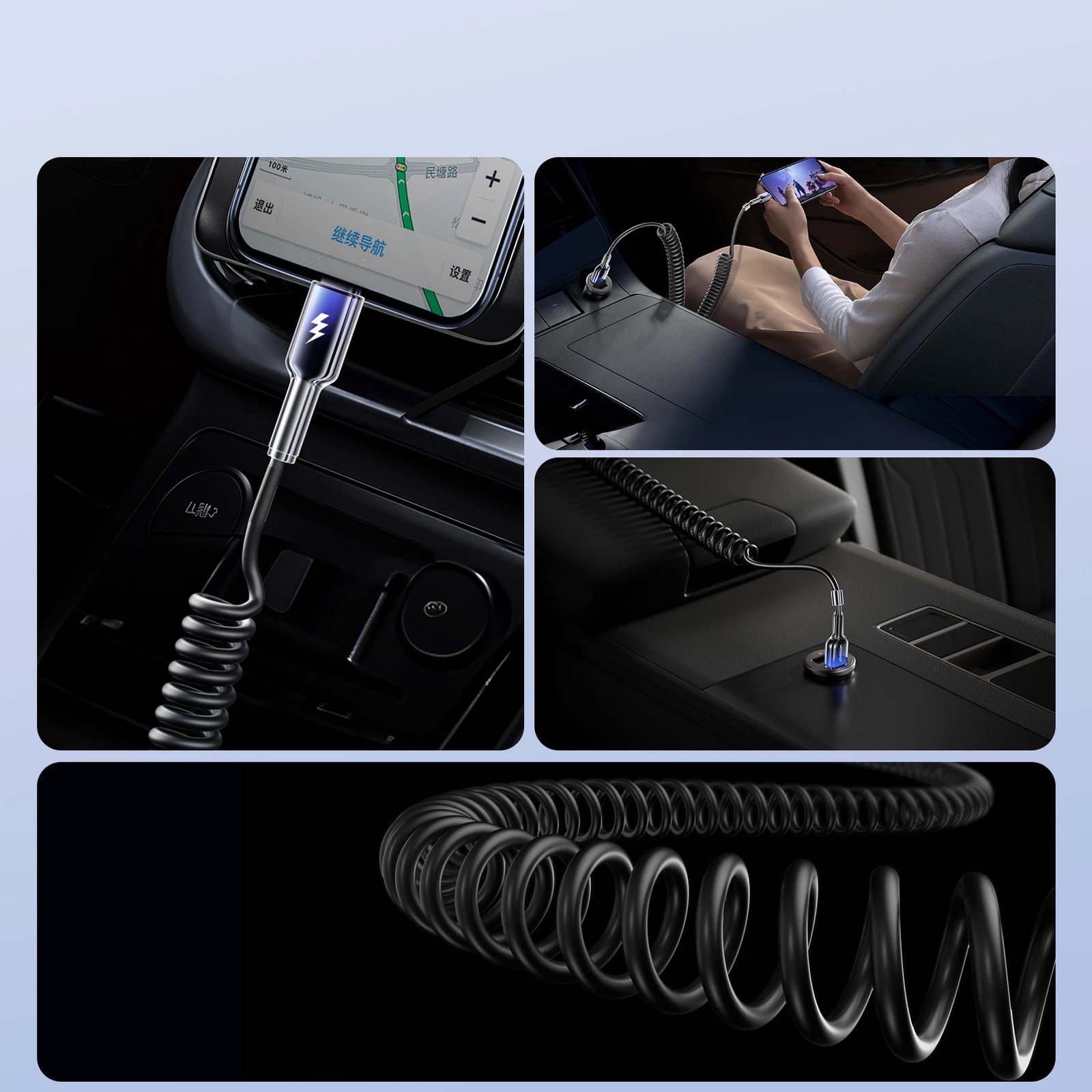 Kabllo spiral USB-A në USB-C Joyroom S-A43 Crystal-Clear Series, 1.5m, 3A, e zezë