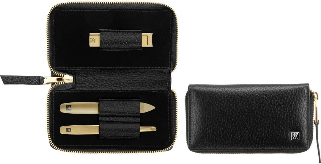 Set manikyr Zwilling Twinox Gold Edition, 3 pjesë, kuti lëkure e zezë