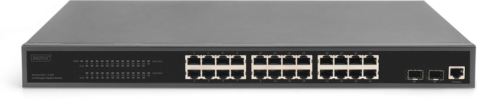 Switch Digitus 24 portë L2 Managed Gigabit PoE, 2x SFP, rackmount