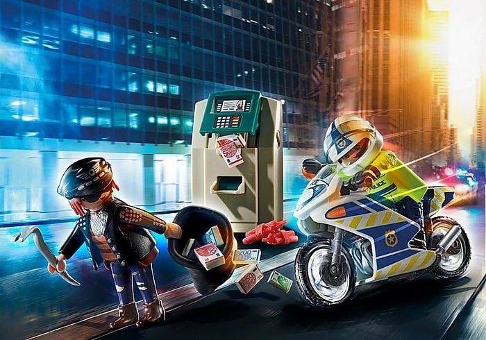Set lodrash Playmobil City Action 70572, motoçikletë policie me figurina