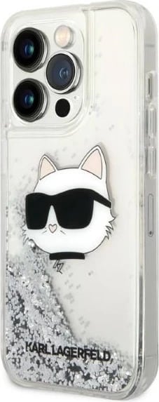 Mbështjellës Karl Lagerfeld KLHCP14XLNHCS për iPhone 14 Pro Max 6.7", Glitter Choupette, Argjendtë