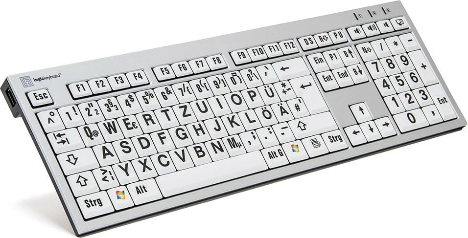 Tastierë LogicKeyboard XL-Print, DE, slim, shkrim i madh, bardhë
