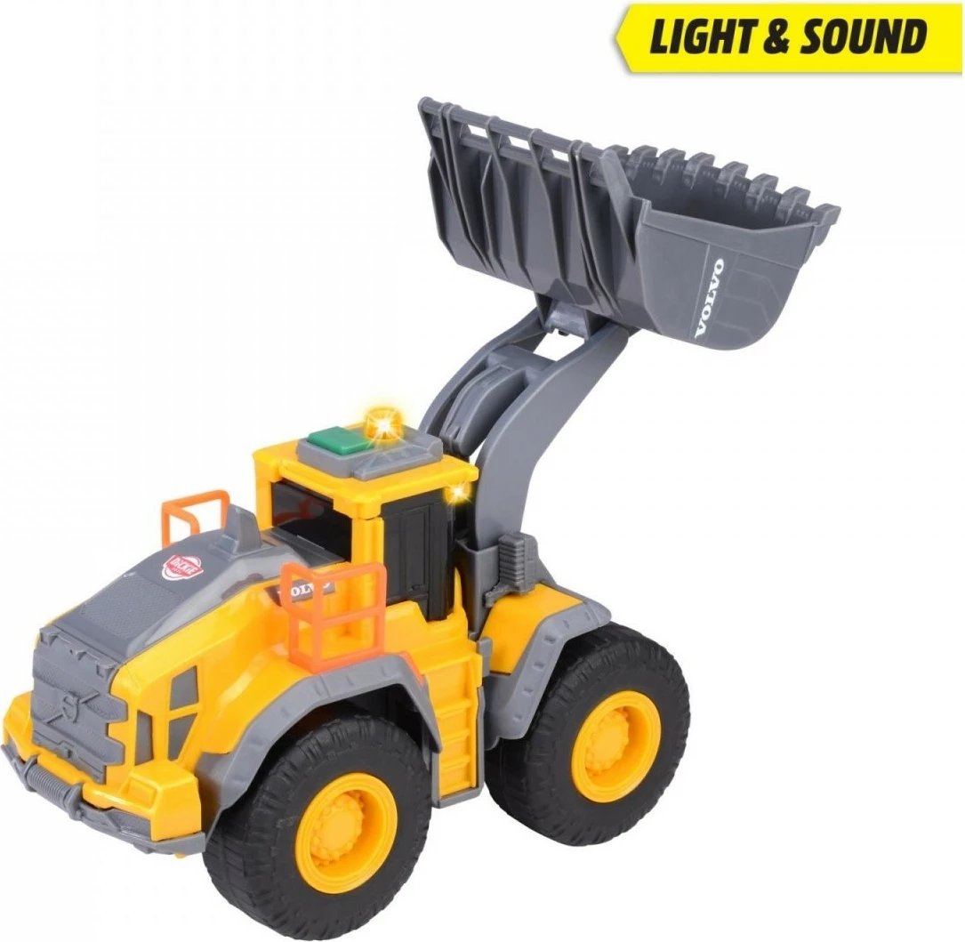 Lodër buldozer Dickie Volvo me dritë dhe zë, 23 cm, e verdhë/e zezë/e gri