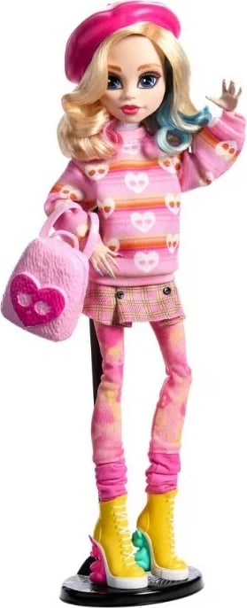 Lodër Monster High Mattel Enid Sinclair HXJ05 me beret rozë dhe çantë shpine Lodër Monster High Mattel Enid Sinclair HXJ05 me beret rozë dhe çantë shpine