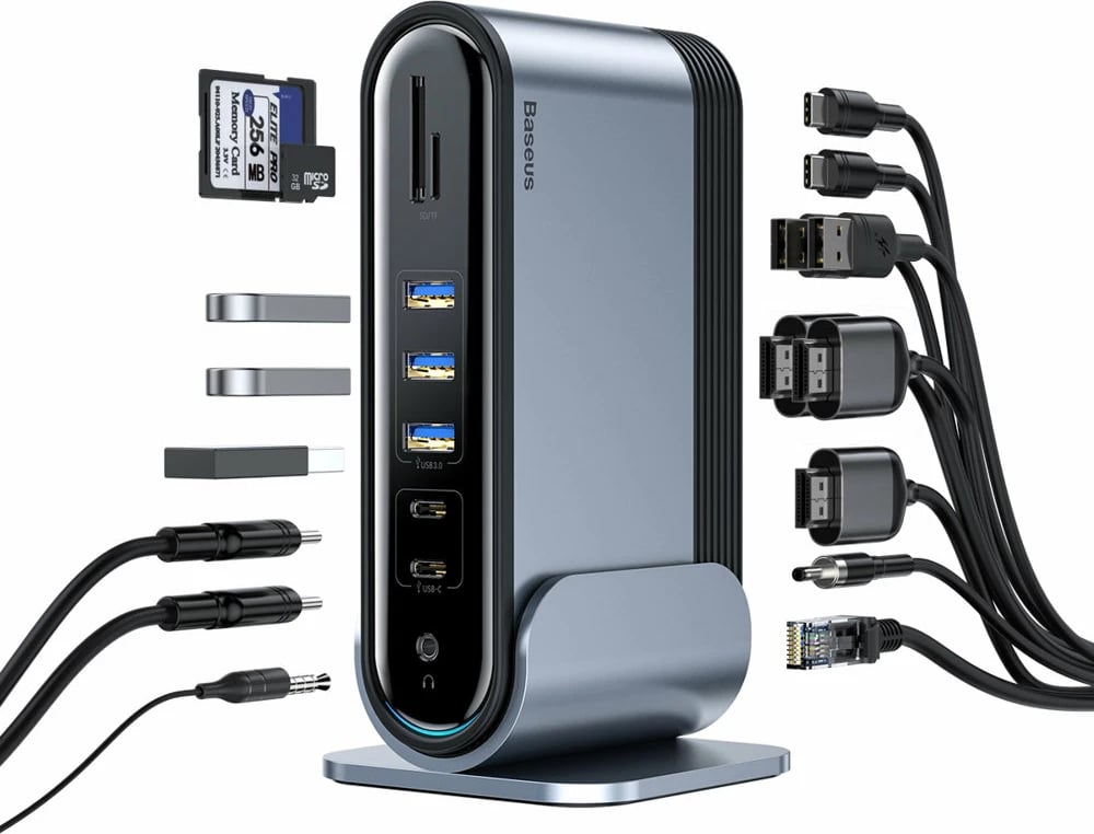 Kasë HUB multifunksional Baseus CAHUB-DG0G, 16 porta, 100W, Gri