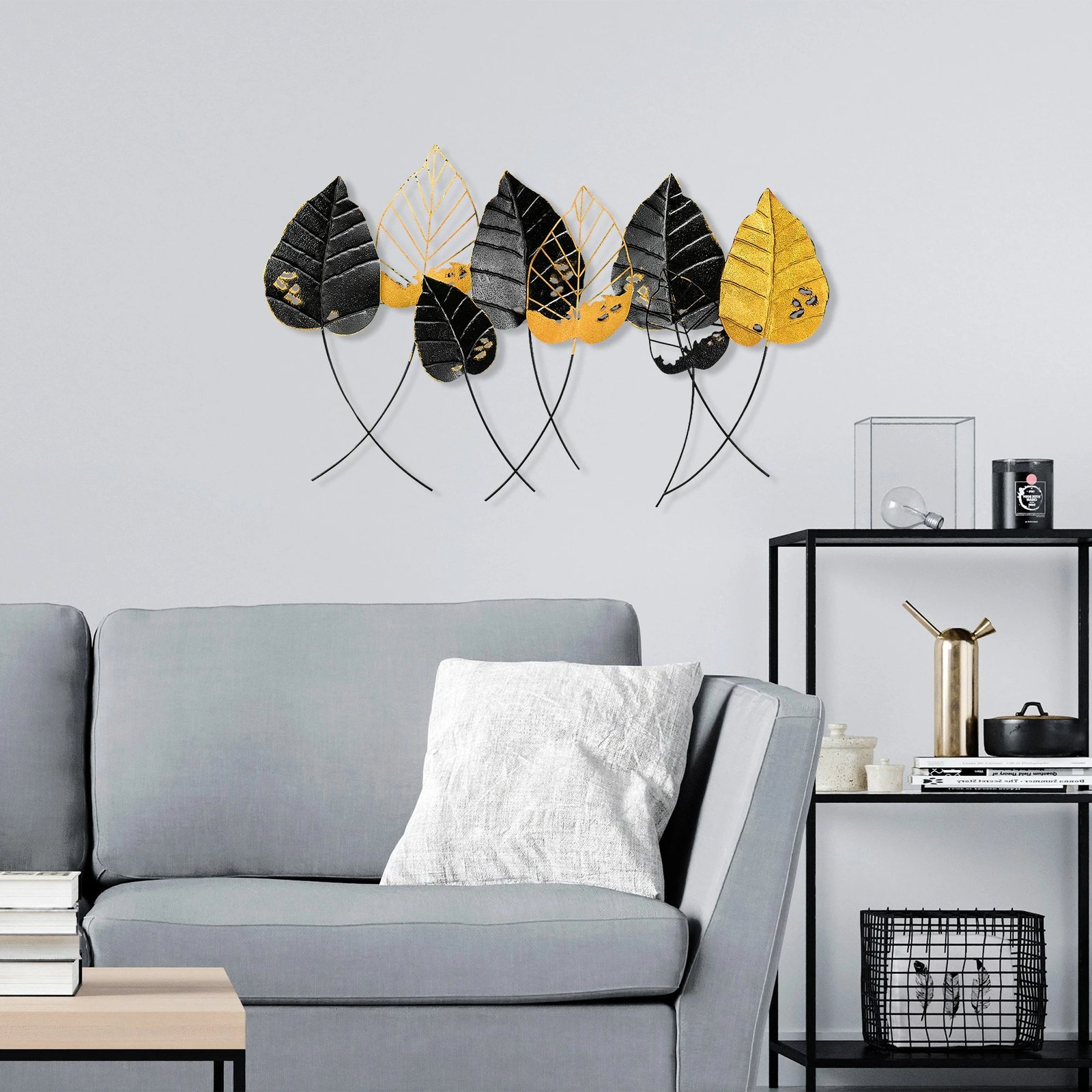 Aksesor dekorativ muri prej metali, Wallity, gjethe të derdhura, shumëngjyrëshe, 67x112cm