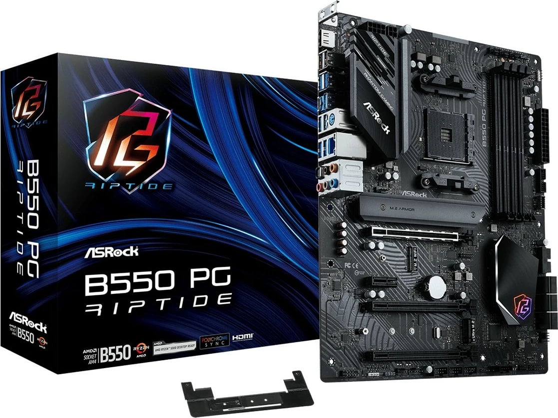 Pllakë amë ASRock B550 PG Riptide, ATX, për Ryzen, 128GB DDR4, Ethernet 2.5G