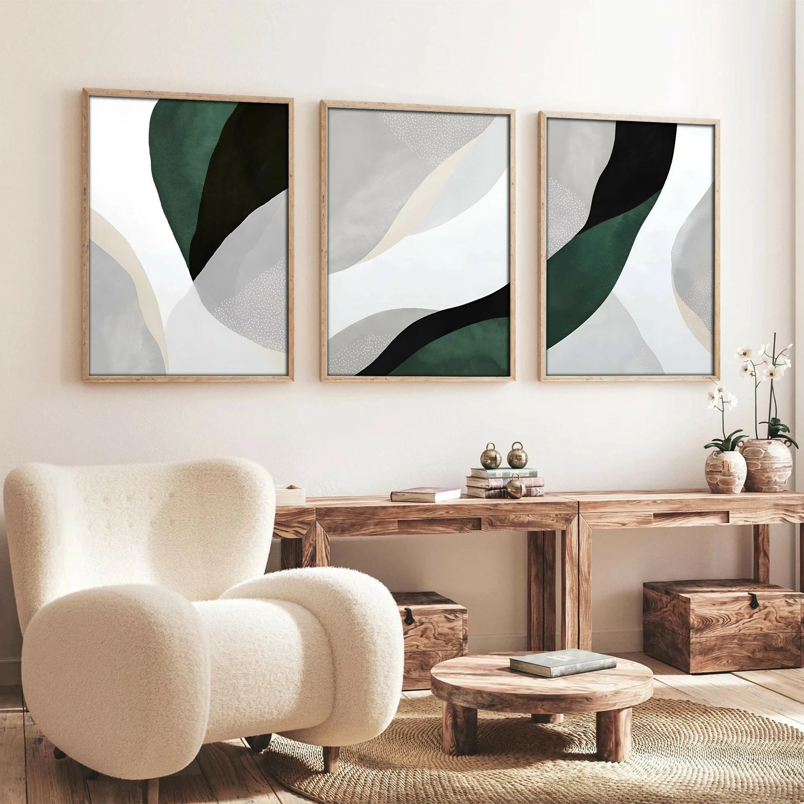 Pikturë dekorative me kornizë MDF (3 copë), Wallity, Huhu229, 50x35cm