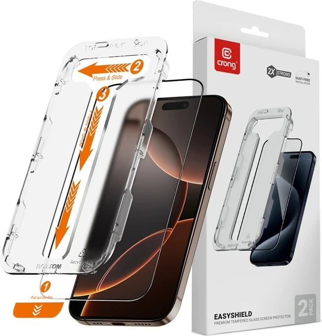 Xham mbrojtës iPhone 16 Pro Max CRONG EasyShield 2-Pack, 2 copë, kornizë e zezë
