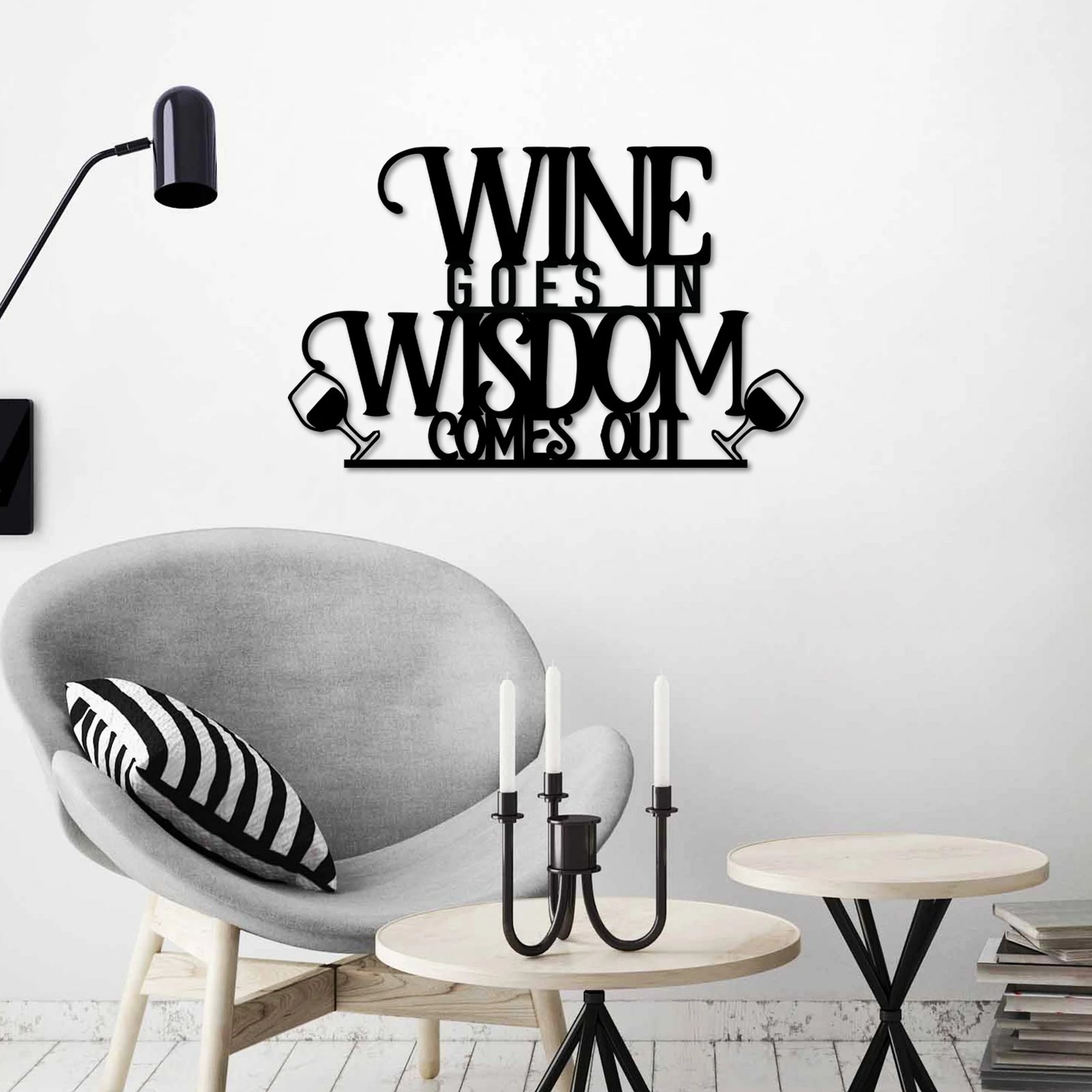 Aksesor dekorativ metalik për mur, Wallity, Wine Wisdom