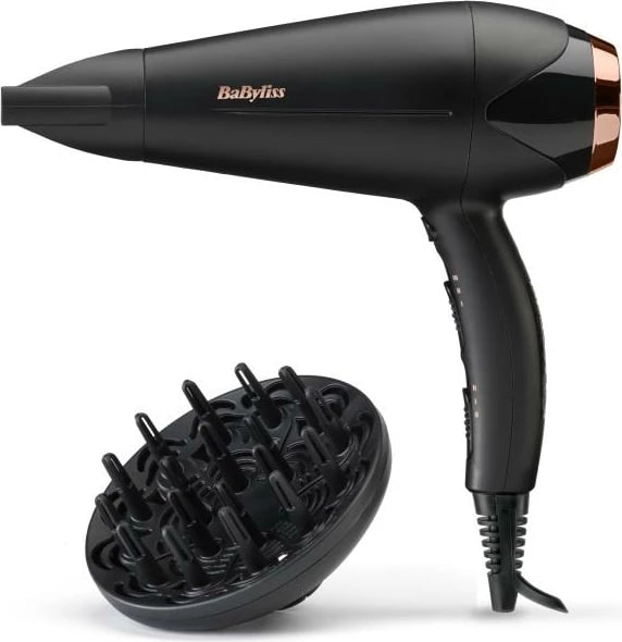 Tharëse flokësh, BaByliss D570DE, 2200W, turmalinë-keramikë, teknologji jonike, me difuzer dhe grykë koncentratore, e zezë