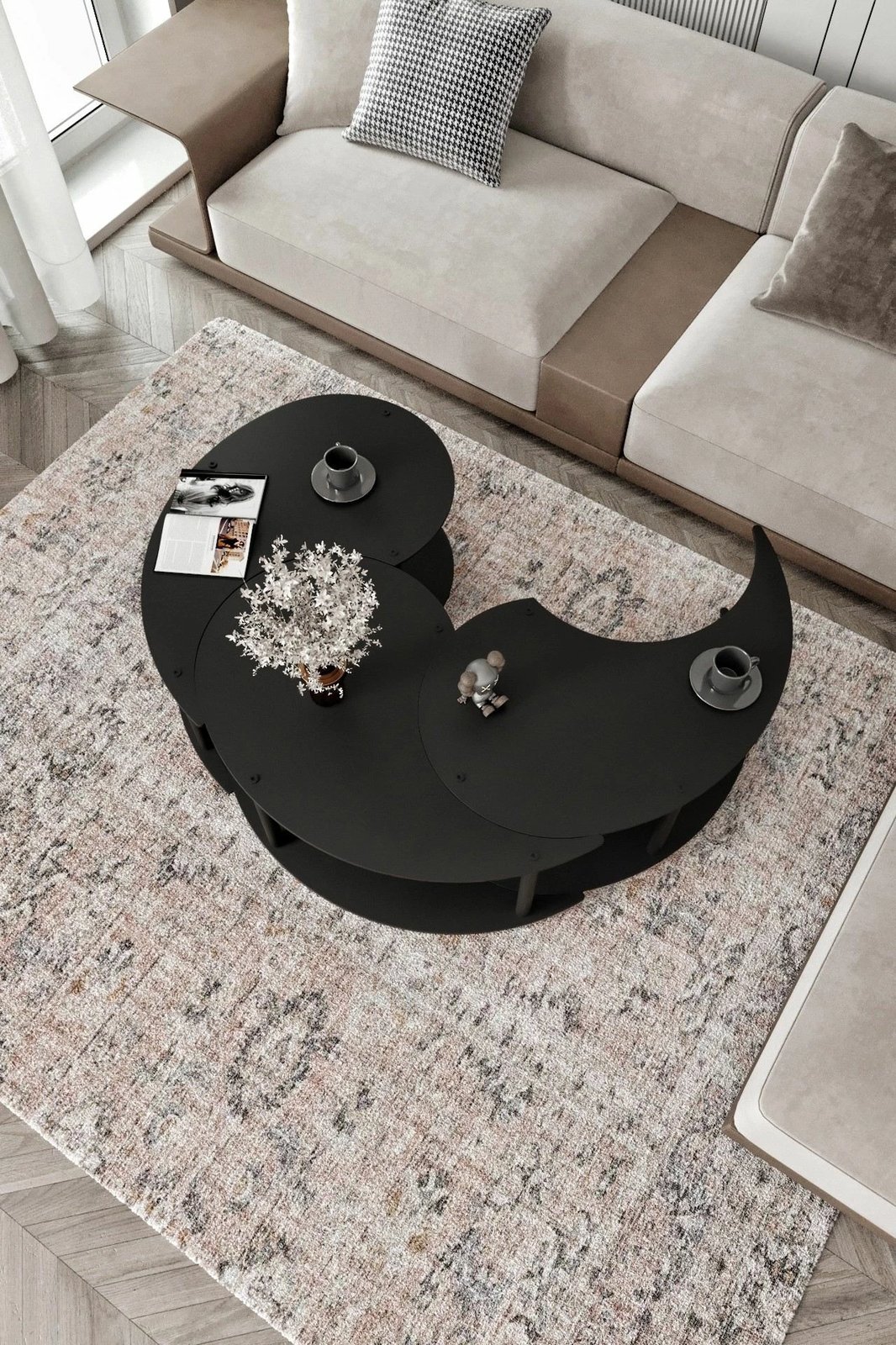 Set tavolinash kafeje Skye Decor, Yin Yang 3 copë, e zezë