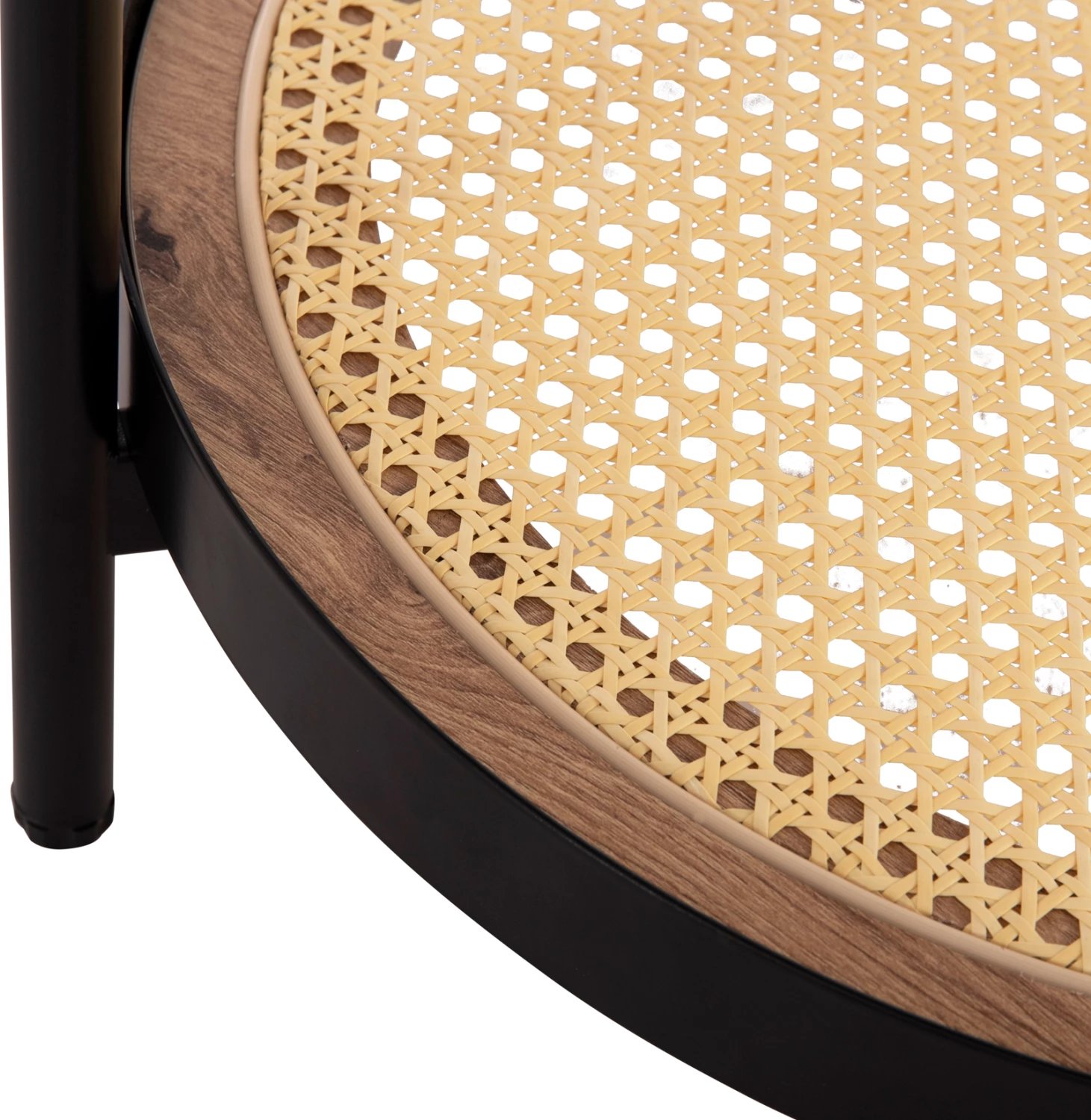 Tavolinë anësore SEITZ FH18031, sipërfaqe qelqi, metal, rattan, Φ50x55.5Hcm