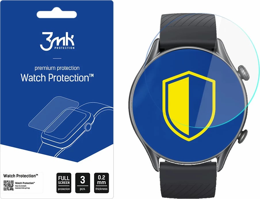 Mbrojtës ekrani për orë Xiaomi Amazfit GTR 3 Pro, 3mk Protection Watch Protection ARC+, set 3 copë