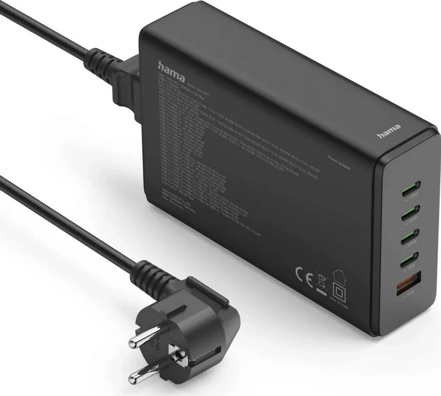 Stacion karikimi Hama, 240W, 4x USB-C, 1x USB-A, e zezë