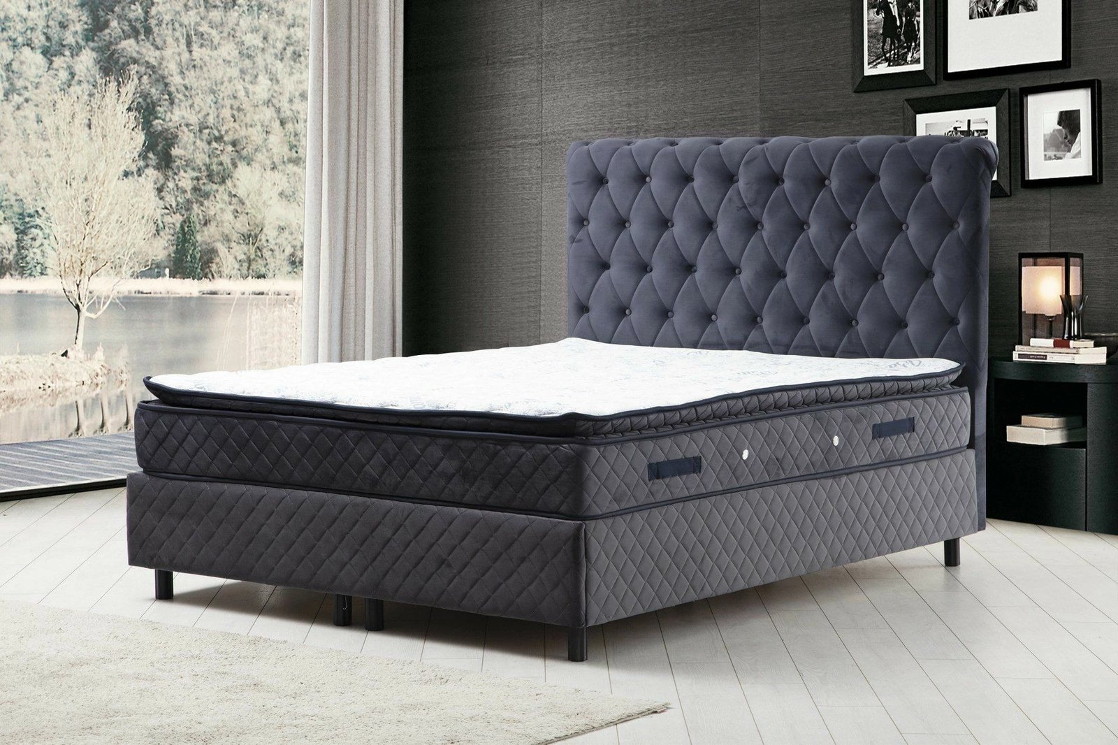 Set dyshek dopio, bazë dhe shtrat, ngjyrë antracit, Skye Decor Sonata, 150x200 v2