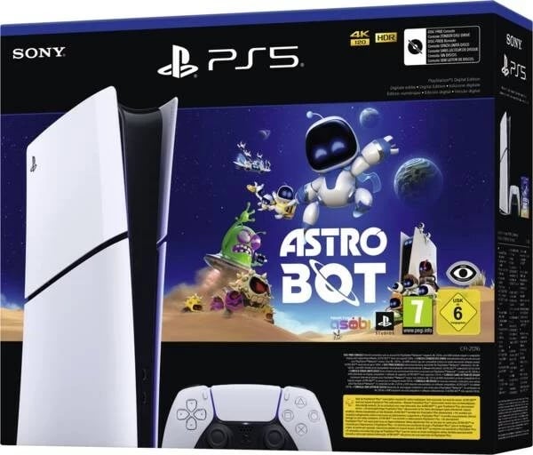 Konzolë lojërash Sony PlayStation 5 Digital Edition Slim, 1 TB, me Astro Bot, zi/bardhë