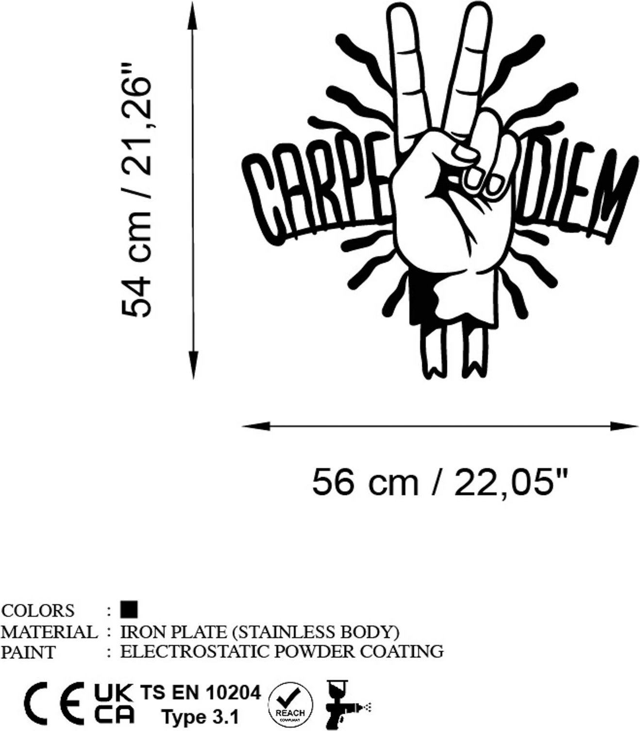 Aksesor muri dekorativ metalik Carpe Diem, Wallity, ngjyrë e zezë, 56x54cm