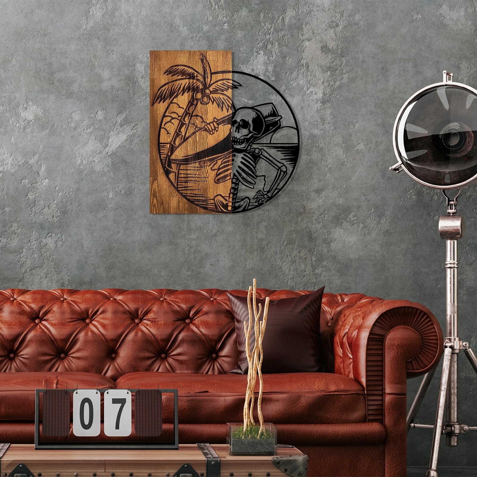 Aksesor dekorativ për mur, dru arre dhe i zi, Wallity Skeletor, 53x57cm