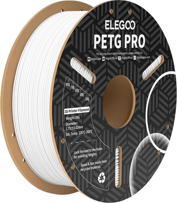 Filament 3D printer, Elegoo, PETG Pro 50.203.0199, PETG, 1.75 mm ±0.02, 1 kg, temp. 230-260°C, e bardhë